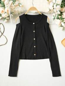 2026 Hot Girl Style Off-Shoulder Knitted Cardigan, Elastic Knit Fabric Slimming Cardigan For Women 18-35 Years Old Black - Black - View 9
