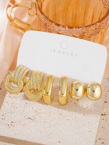 4pcs/16pcs Fashionable Elegant Floral Geometric Multi- Gold Metallic Earring Set, Women's Fashion Earring Set, Daily Wear, (Lightweight CCB Material, Non-Fading) - Multicolor - View 2