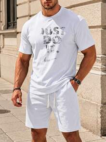 Men Linear Graphic Print Tee Regular Fit Casual Short Sleeve - 白色 - 查看 1