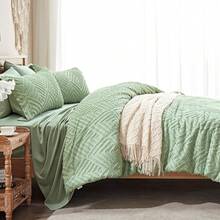 Zzlpp - 7 Piece Complete Duvet Set, Cream Tufted Bed In A Bag With Duvet And Sheets, All Season Boho Bedding Set With 1 Duvet, 2 Decorative Pillowcases, 2 - 鼠尾草綠 - 查看 4
