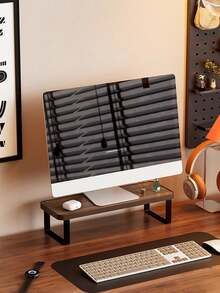 1pc Computer Monitor Stand, Laptop Cooling Stand, Space-Saving Desktop Organizer, Sturdy And Durable, Desktop Monitor Height Adjuster, Suitable For Gaming Room, Office, Bedroom, Home Decor - Brown - View 4