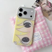 1件黃色大眼卡通女孩星星兔子手機殼，適用於 17 16 15 14 13，亮片分體鏡頭窗雲朵印花透明防震軟殼，適合青少年女孩 - 黃色大眼睛 - 查看 3