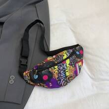 Vintage Colorblock Graffiti Waist Bag, Youth Versatile Crossbody Bag, Outdoor Cycling Walking Portable Storage Small Bag - A - View 9