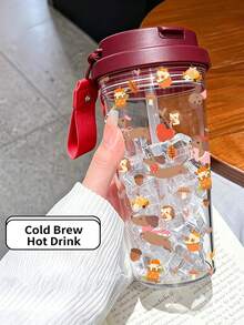 1pc/5pcs 500ml Autumn Dachshund Hedgehog Theme Insulated Cup, 500ml Plastic Cup With Straw And Lanyard, Leak-Proof Flip Lid, Cold Brew Hot Drink Iced Coffee Water Cup, Suitable For Dog Lovers Daily Use - Multi-color - Diverse Dachshunds - View 5