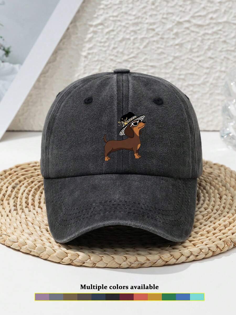1pc Women's Dachshund Print Outdoor Sports Distressed Personalized Fashion Beach Travel Adjustable Soft Top Baseball Cap - C - View 1