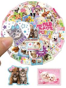 50 Pcs Kawaii Cartoon Animal Japanese Text Sticker Pack Soft Pet Wildlife Vinyl Decals Cute Letter Graphics For Notebook Water Jug Travel Luggage Scrapbook Phone Shell Sweet Aesthetic Decor Stickers - Multicolor - View 6