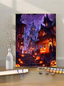 Halloween Pumpkin Castle DIY Number Painting Canvas Art Handmade Adult Home Wall Decor Holiday Birthday Gift Unique Artistic Room Decoration Set - Sets - View 1