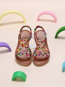 Children's Summer Multi-Strap Dopamine Colorful Cross-Twist Braided Slip-On Flat Sandals, Beach Casual Sandals Suitable For Travel - Multicolor - View 6