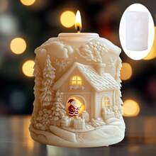 Magic House Christmas Santa Round Scented Candle Silicone Mold Magic House Forest Cabin Christmas Santa Gift-Sending Silicone Candle Mold Resin Gypsum Mold Cement Concrete Mold Decorative Gift - A-White - View 5
