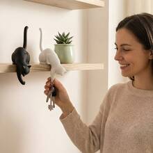 1/2pcs Cat-Shaped Wall Hooks, Multi-Purpose Practical Decorative Hooks, Plastic Material, Cute Home Storage Style Home Decor, Cat Pattern, Key Towel Bag Coat Hat Rack, Suitable For Kitchen Bathroom Entryway Bedroom - Multicolor - View 9