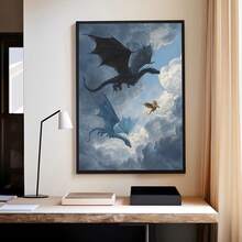 2D Plat, 2D Plat, 1 pièce Art mural sans cadre, présentant un thème confortable et rêveur avec un dragon volant, parfait pour le style Dark Academia. Cette impression sur canevas minimaliste met en valeur les ailes de Basgat Iliria, décoration idéale pour les amateurs de livres et les chambres d'étudiants - F - Voir 5