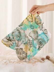 1pc Portable Cosmetic Storage Bag, Seashell & Starfish Ocean Pattern Double-Sided Print Travel Zipper Makeup Bag, Multi-Function Toiletries Organizer - Multicolor - View 5