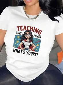 Short-Sleeved T-Shirt, Suitable For Use. | Durable And Comfortable Design, With Fun Teaching Patterns, Very Suitable For Teachers, Lightweight And Breathable Fabric, Round Neck, Blue - White - View 1