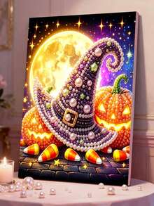 1pc Pearl Painting Halloween Hat, Frameless DIY Handmade Creative Pearl Painting Set, Suitable For Bedroom Decoration, Living Room Painting, Room Decoration And Artwork. - A - View 7