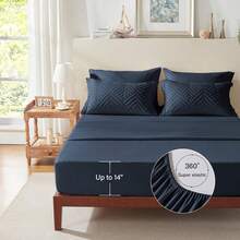 Zzlpp - 7 Piece Complete Duvet Set, Cream Tufted Bed In A Bag With Duvet And Sheets, All Season Boho Bedding Set With 1 Duvet, 2 Decorative Pillowcases, 2 - 海軍藍 - 查看 7