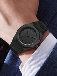 1件男士石英手錶，商務休閒極簡風條形刻度黑色錶盤，適合日常配戴、派對裝飾、畢業季、父親節及各種節日送給同學與兄弟的禮物 - 彩色 - 查看 5