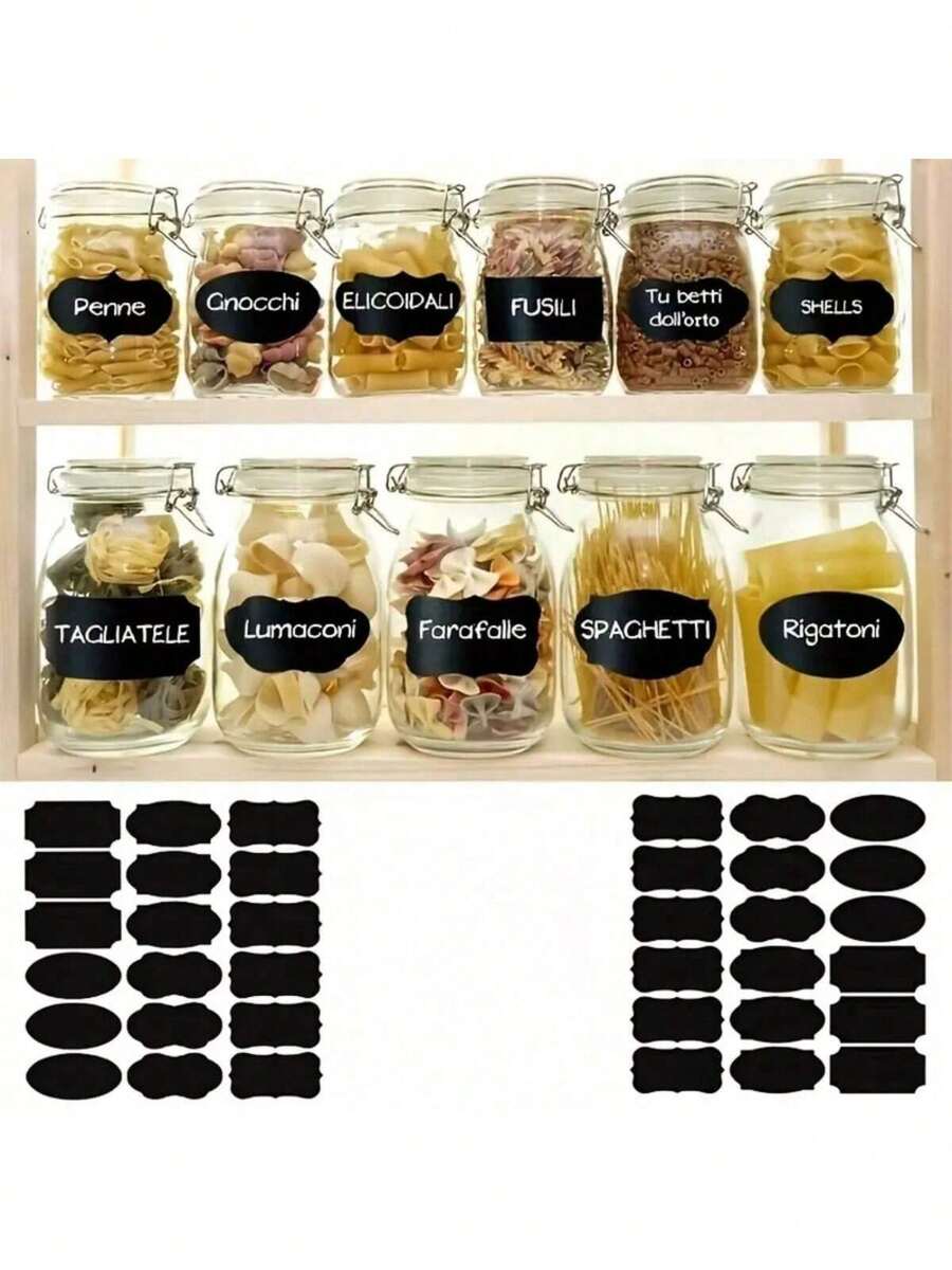18/90/180pcs Combo Pack Erasable Blackboard Label Stickers, European Vintage Multi-Shape Black Self-Adhesive Stickers, Home Spice Jar Storage Classification Labels, Baking Wedding Gift Glass Bottle Decoration Handwritten Marker Stickers - Black - View 1