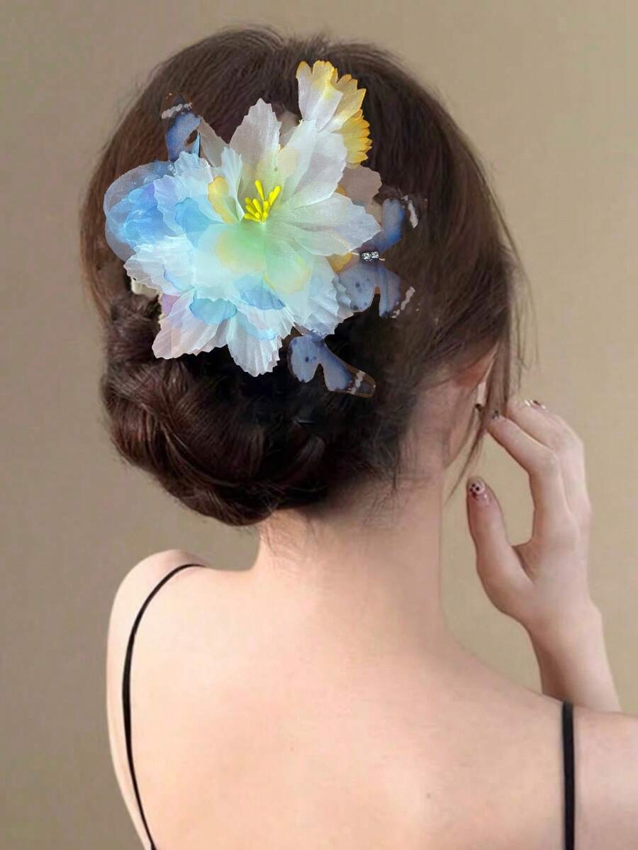 女款花卉蝴蝶優雅髮夾髮飾，適合日常使用、居家、學校、海灘、度假、工作通勤、聚會、派對、假日、生日禮物、返校季、大學風、新年、情人節、母親節禮物、婚禮季新娘、音樂節、春夏秋冬，髮爪 - 彩色 - 查看 1