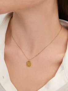 Ashenrae Stainless Steel Waterproof & Fade-Resistant Women's Octagram Gemstone Rectangular Block Necklace, Suitable For Daily Wear - Eight-pointed Star - View 3