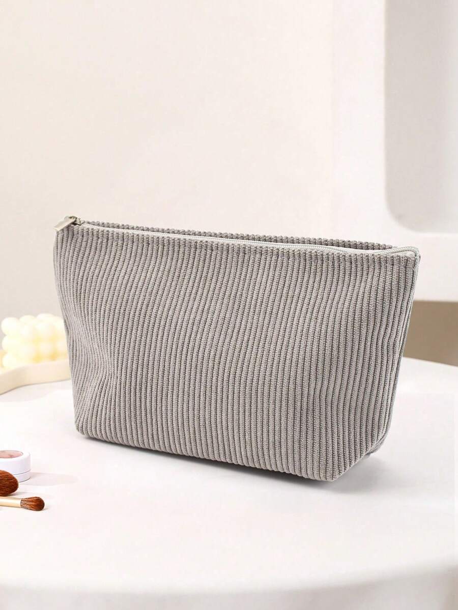 Estuche de Maquillaje de Pana con Cremallera, Estuche Organizador Multicolor para Cosméticos, Portátil para Viajes y Uso Diario - Gris - Ver 1