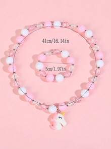 2pcs/Set Kids Unicorn Rainbow Beaded Necklace & Bracelet Set, Cute Cartoon Pendant Jewelry Gift For Girls, Suitable For Daily Wear And Holidays - one-size - View 3