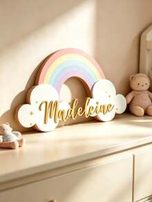 1pc Personalized Wooden Double Layer Custom Name Decor, Bowknot Decoration, Laser Cut Cursive Font Door Wall Plaque, Multiple Colors Available, Bedroom, Living Room, Wedding Housewarming Gift - Style 1 - View 4
