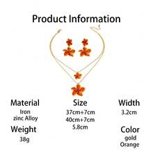 1pc New Vintage Summer Vacation Beach Style Handmade Drip Oil Vibrant Orange Layered Hibiscus Pendant Multi-Layer Necklace & 1 Pair Earrings Women Jewelry Set - Orange - View 6