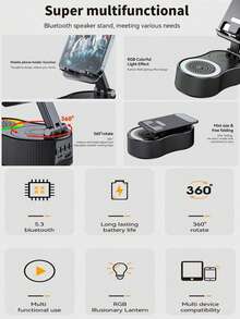 360° Rotating Adjustable Foldable Phone/Tablet Stand + Portable Power Bank + Mini Ambient Light, Multifunction Bluetooth Speaker - Perfect Slouchy Gadget - Multicolor - View 6