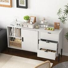 Modern Sideboard With Sliding Glass Door And 3 Drawers, Entryway Console, Kitchen Cabinet For Hallway, Entryway, Kitchen, Office, White - White - View 4
