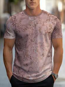 Camiseta ligera de manga corta para hombre con estampado floral rosa apagado de cuerpo completo - Camiseta casual suave y transpirable de cuello redondo, adecuada para el hogar, salidas y re - Negro - Ver 1