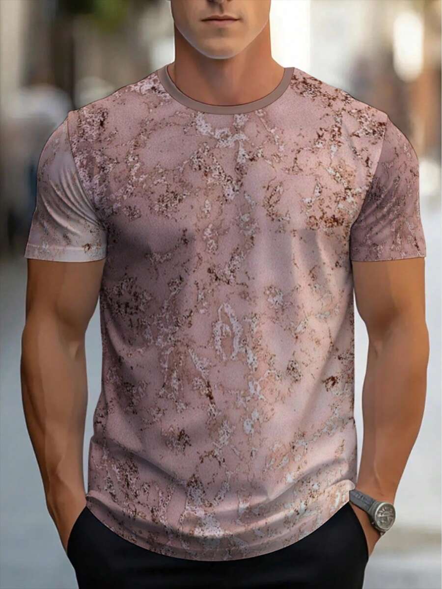 Camiseta ligera de manga corta para hombre con estampado floral rosa apagado de cuerpo completo - Camiseta casual suave y transpirable de cuello redondo, adecuada para el hogar, salidas y re - Negro - Ver 1