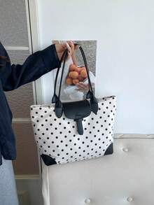大容量女款時尚尼龍帆布托特包，媽媽通勤單肩包 - 彩色 - 查看 5