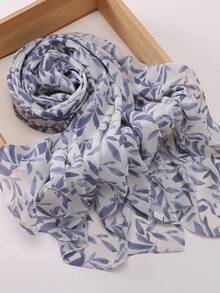 Spring/Summer New Lightweight Faux Pearl Chiffon Scarf With Leaf And Polka Dot Digital Print, Soft And Breathable Modest Headscarf Hijab Scarf Shawls - Multicolor - View 5