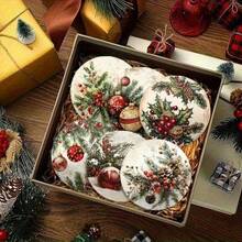Frohe Weihnachten 2D bedrucktes Untersetzer-Set, Weihnachtsmann, Rentier, Kiefernzapfen und andere Weihnachtselemente Design, geeignet für Heimküchendekoration Zubehör, Outdoor Gartenbedarf, verschiedene Feiertagspartys, Weihnachtsgeschenke - PET-Untersetzer - 1858 - Übersicht 5