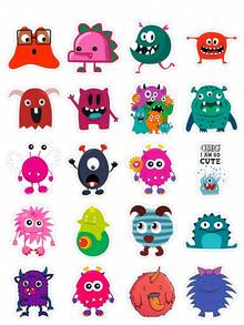 50 piezas Pegatinas de Monstruos Lindos - Calcomanías de Vinilo con Patrones de Monstruos Verdes, Azules, Rosas, Amarillos, Morados, Formas Asimétricas (Forma de Corazón/Cola), Adecuadas para Scrapbooking, Recuerdos de Fiesta, Portátiles, Botellas de Agua, Monopatines, Equipaje, Etc. - Multicolor - Ver 8