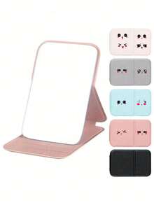 Foldable Portable Makeup Mirror With Cute Stickers, Customizable Sticker Design, Stand Makeup Mirror, Travel Mirror, Beauty Supplies, Desktop Makeup Mirror, Rectangular Desktop Foldable Compact Minimalist Makeup Mirror, Travel Portable Touch-Up Mirror, Women Girls Gift - Mother's Day Makeup Mirror, Travel Essentials, Travel Accessories, Travel Must-Haves, Beach Vacation, Summer Holiday, School Accessories, Back To School Supplies - Multicolor - View 1