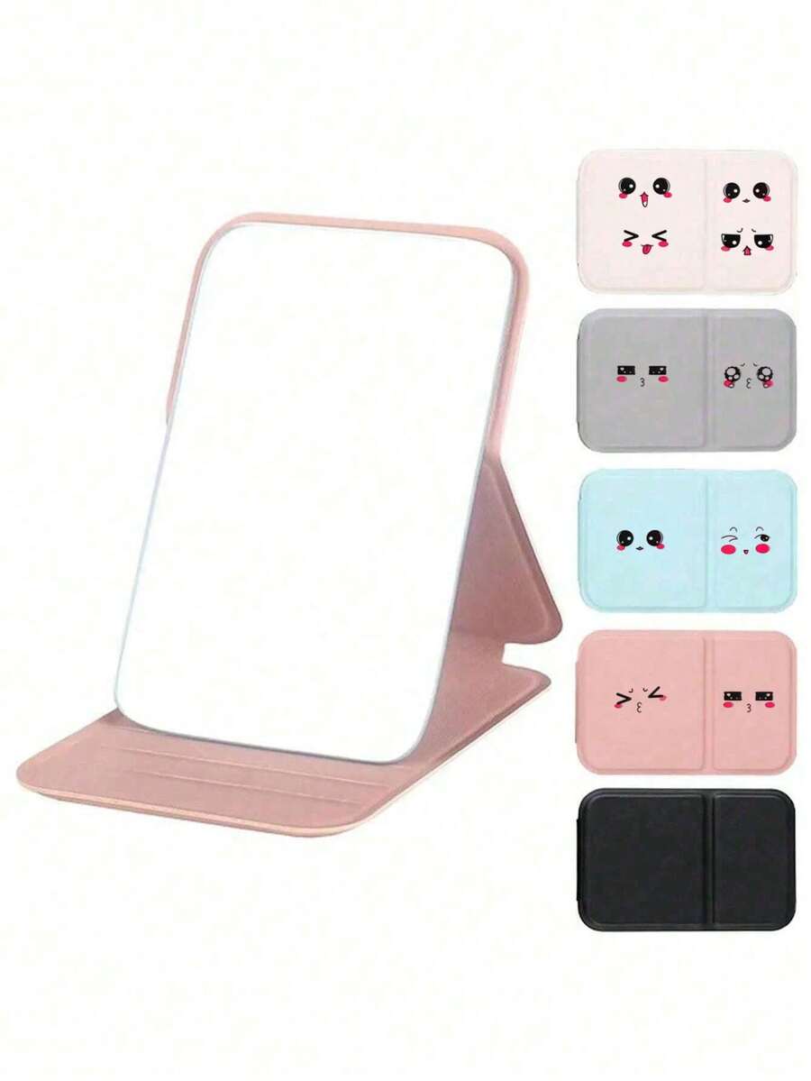 Foldable Portable Makeup Mirror With Cute Stickers, Customizable Sticker Design, Stand Makeup Mirror, Travel Mirror, Beauty Supplies, Desktop Makeup Mirror, Rectangular Desktop Foldable Compact Minimalist Makeup Mirror, Travel Portable Touch-Up Mirror, Women Girls Gift - Mother's Day Makeup Mirror, Travel Essentials, Travel Accessories, Travel Must-Haves, Beach Vacation, Summer Holiday, School Accessories, Back To School Supplies - Multicolor - View 1