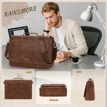 PU Laptop Messenger Bag 15.6 Inch, Waterproof Vintage Briefcase, Large Work Shoulder Bag For Office University Travel Computer - Brown - View 8