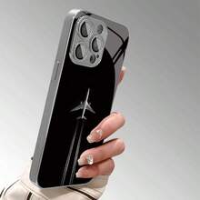 1件極簡飛機創意圖案玻璃材質手機殼，適用於 iPhone - 銀色 - 查看 4