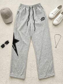 Women's Patchwork Pattern Wide Leg Pants, All Season Wear, Flowy Loose Fit Slimming, Casual Long Pants, Versatile And Comfortable Sports - Light Grey - View 7