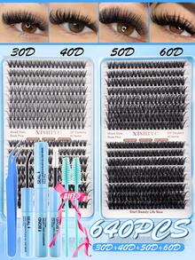 640/608pcs Eyelash Cluster Set DIY Eyelash Extension Kit Mixed 10-16mm Individual Eyelashes, Includes Eyelash Glue And Sealer, Eyelash Tweezers, Eyelash Brush, Fluffy Individual False Eyelashes Set, D-Curl Eyelash Clusters, DIY Eyelash Extension Kit, Waterproof Eyelash Glue, Eyelash Applicator, Dense False Eyelashes Set - Multicolor - View 15