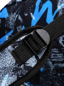 Conjunto de 2 piezas de mochila y bolso bandolera con estampado de grafiti de nailon para hombres, estilo callejero, adecuado para adolescentes en la escuela (mochila de vuelta a la escuela) - Azul - Ver 6