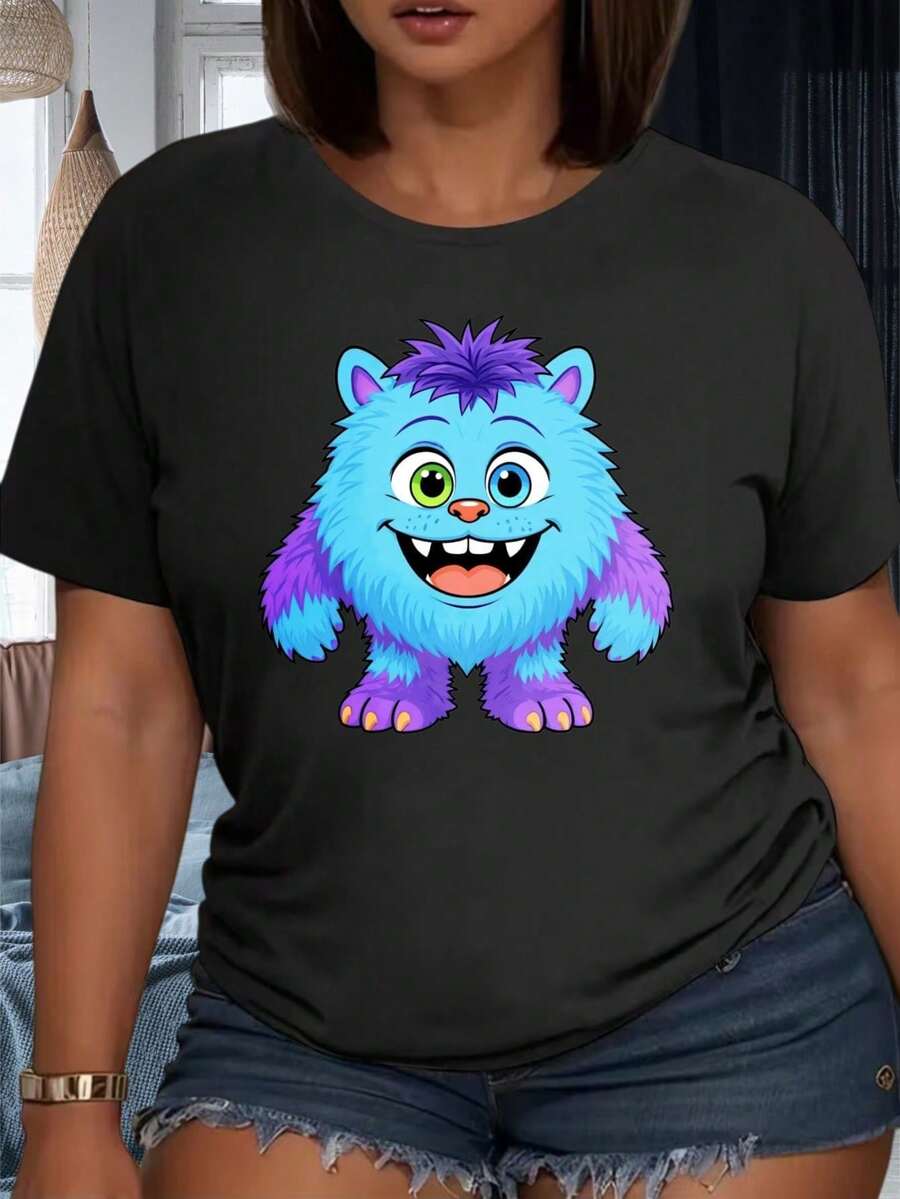 Women's Casual Blouses Cute Blue And Purple Monster T-Shirt For Women, Fun And Playful Design, Perfect For Casual Wear, 220g, Cotton T-Shirt Transptoy Story Y2k Top Mexico - 黑色 - 查看 1
