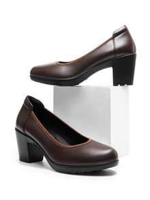 Dream Pairs Décolleté da donna con tacco basso e punta chiusa, comode scarpe eleganti con punta arrotondata, perfette anche per matrimoni. - Castano - Visualizzare 5