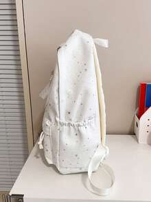 1件純色大容量時尚女款經典學生後背包，多口袋百搭通勤包，星星圖案配蝴蝶結吊飾，適合上學、旅行與外出 - 白色 - 查看 7