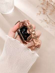 新款PU皮革拼接表带，兼容38mm、40mm、41mm、42mm、44mm、45mm、46mm、49mm手表，手工时尚表带，适用于SE、10、9、8、7、6、5、4、3、2、1系列手表。 - 玫瑰金粉 - 查看 4