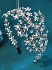 1 peça Tiara feminina roxa, tiara com design de borboleta de camada dupla, tiara com contas de cristal artificial, tiara da moda, tiara de noiva, acessório de cabelo para casamento, banquete e baile - Prata - Ver 3