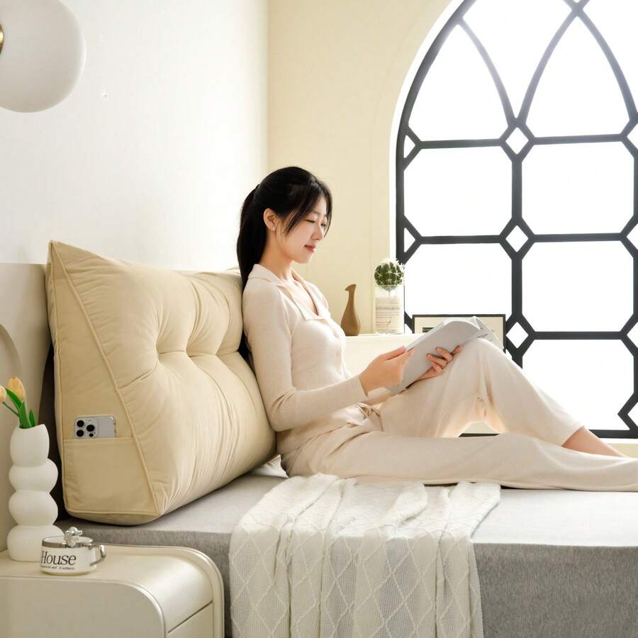 Large Wedge Headboard Reading Pillow, Backrest Support Pillow For Sitting Up In Bed, Equipped With Removable Washable Pillowcase