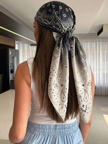 1pc Women's Bohemian Style 90*90cm Printed Silk Satin Square Scarf, Shawl, Professional Square Headscarf, Breathable Multifunctional Headwear, Suitable For Beach, Street, Daily And Vacation Use - Mihei - View 3