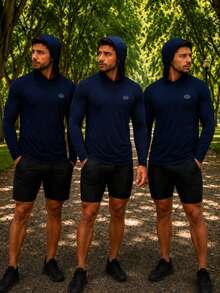 Kit 3 UV Protection Thermal Second Skin T-Shirt With Hood - 藏蓝色 - 查看 1